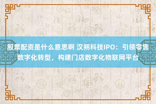 股票配资是什么意思啊 汉朔科技IPO：引领零售数字化转型，构建门店数字化物联网平台